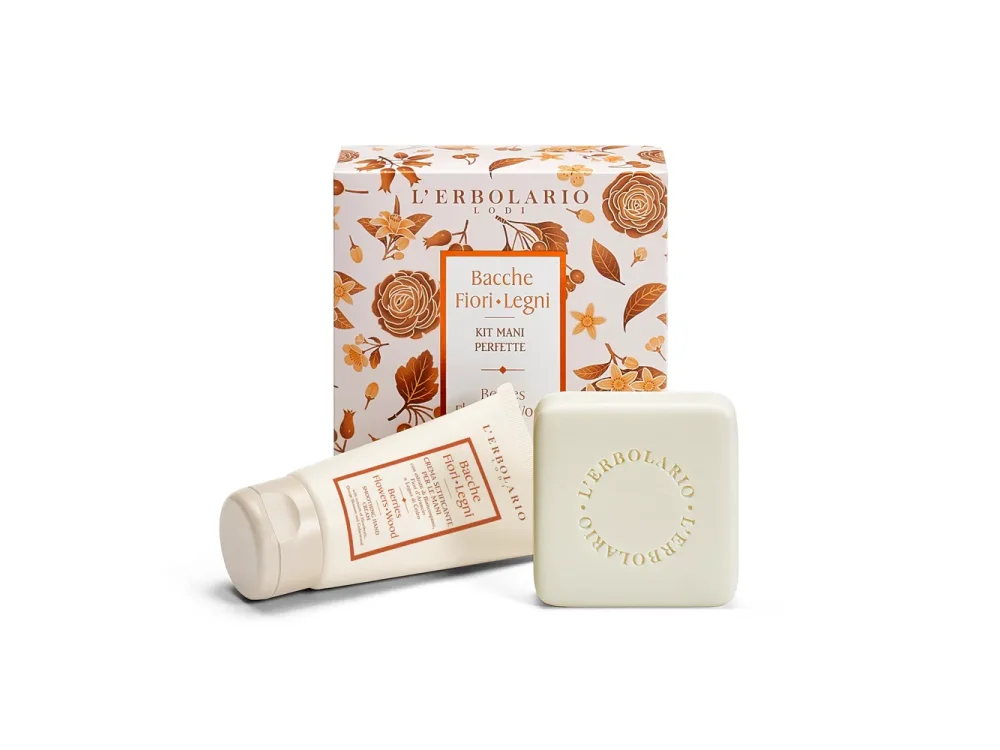L'erbolario Bacche Fiori Legni, Limited Edition Kit Mani Perfette, Αρωματικό σαπούνι 100g & κρέμα χεριών, 75ml