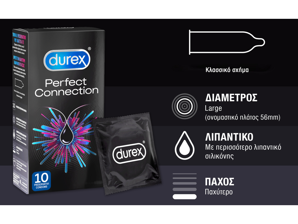 Durex Perfect Connection, Προφυλακτικά με Extra Επίστρωση Λιπαντικού, 10τμχ