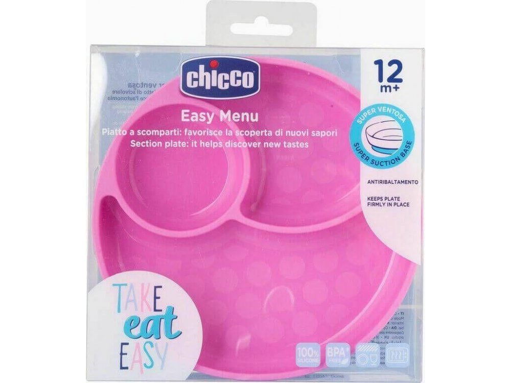 Chicco Πιάτο Σιλικόνης με Χωρίσματα και Βεντούζα 12m+, 1τμχ