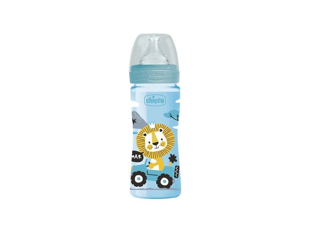 Chicco Well-Being Blue Μπιμπερό Πλαστικό με Θηλή Σιλικόνης Μέτρια Ροή 2m+ 250ml, 1τμχ