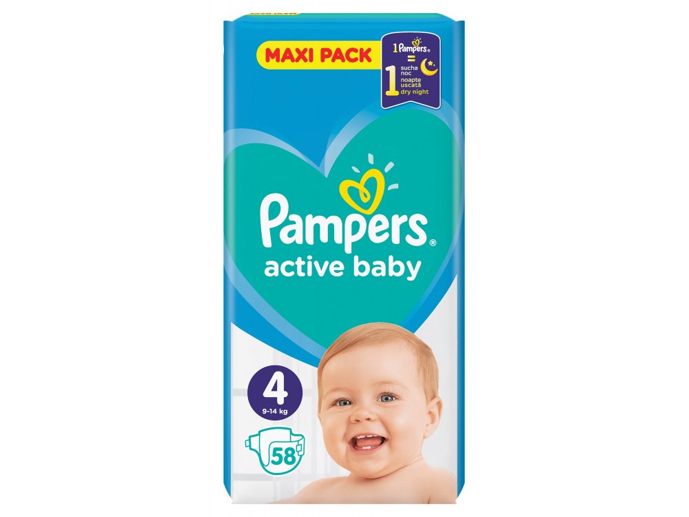 Pampers Active Baby Πάνες Maxi Pack Μέγεθος 4 (9-14 kg), 58τμχ