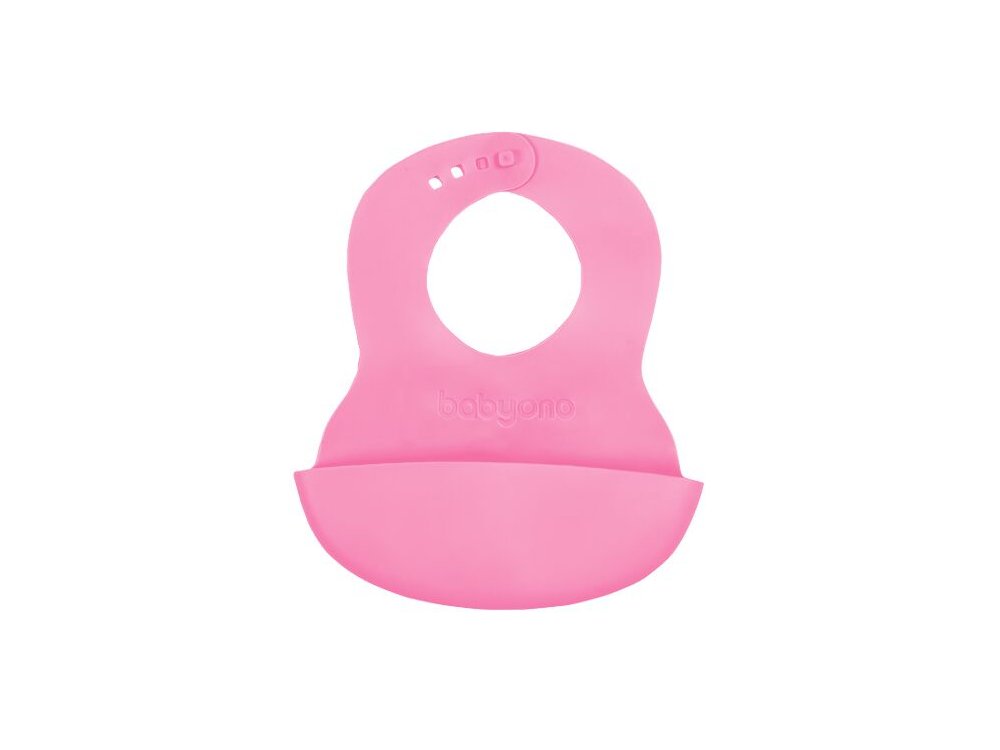 BabyOno Σαλιάρα Σιλικόνης με Θήκη Περισυλλογής Τροφής, 6m+, Ροζ-Γαλάζιο, 1τμχ