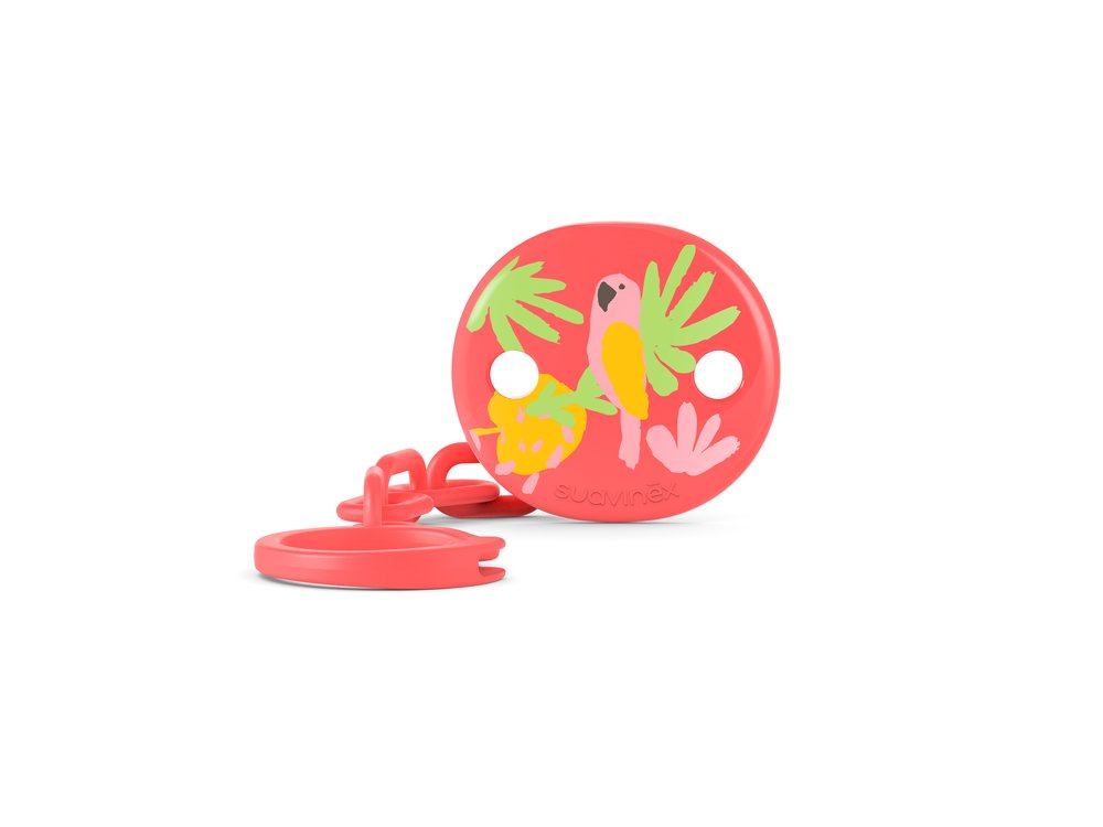 Suavinex Στρογγυλό Κλιπ Πιπίλας, Pink Jungle με Αλυσίδα 0m+
