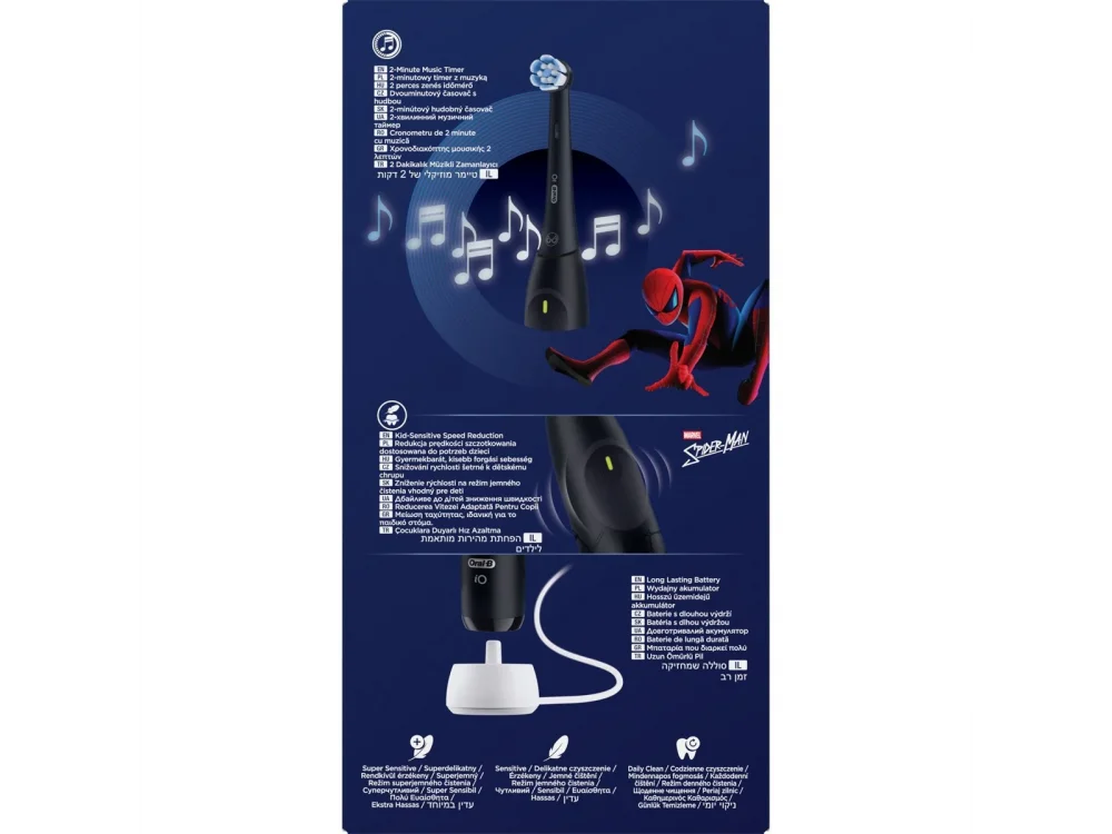 Oral-B iO Kids Spider-Man Black Παιδική Ηλεκτρική Οδοντόβουρτσα με Χρονομετρητή & Θήκη Ταξιδίου