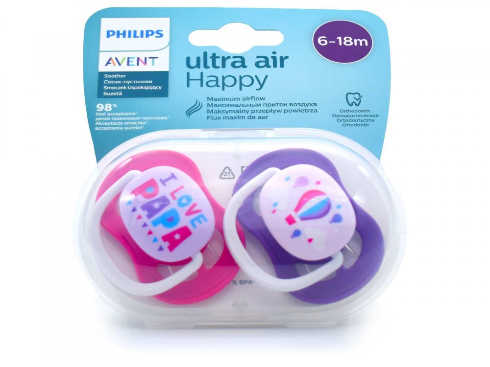 Philips Avent Ultra Air Happy SCF080/04, Πιπίλα Σιλικόνης 6-18m Ροζ Χρώμα, 2τεμ