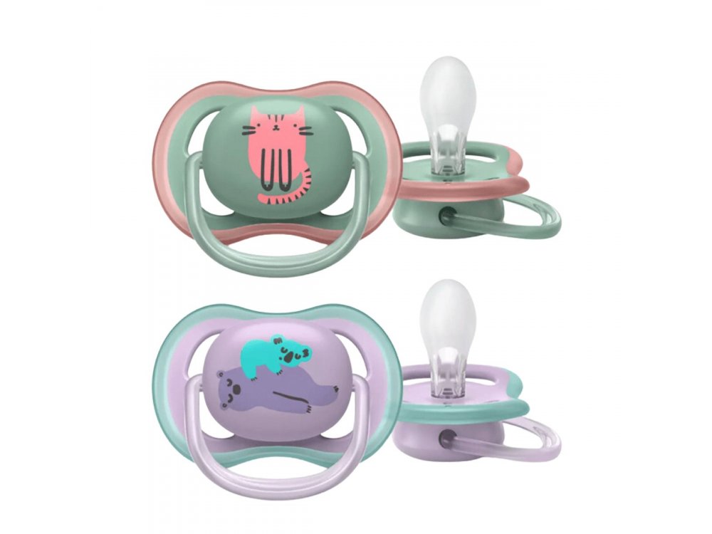 Philips Avent Ultra Air, Πιπίλα Γάτα-Αρκουδάκι, 6-18m, 2τμχ