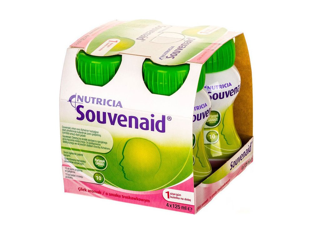 Nutricia Souvenaid, Θρεπτικό Ρόφιμα για Βελτίωση της Μνήμης σε Ασθενείς με Νόσο Alzheimer σε Αρχικό Στάδιο, Φράουλα, 4 x125ml