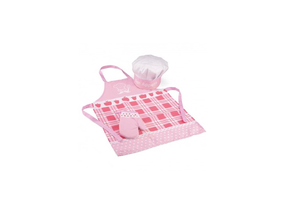 New Classic Toys Bon Appetit Apron Pink, Σετ Ποδιά-Σκούφος-Γάντια μαγειρικής 36m+, 3pcs