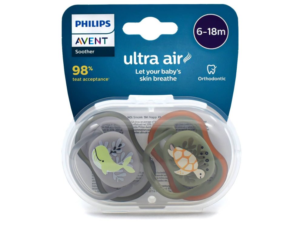 Philips Avent Ultra Air Silicone Soother, Φάλαινα - Ιππόκαμπος, 6-18m+, 2τμχ