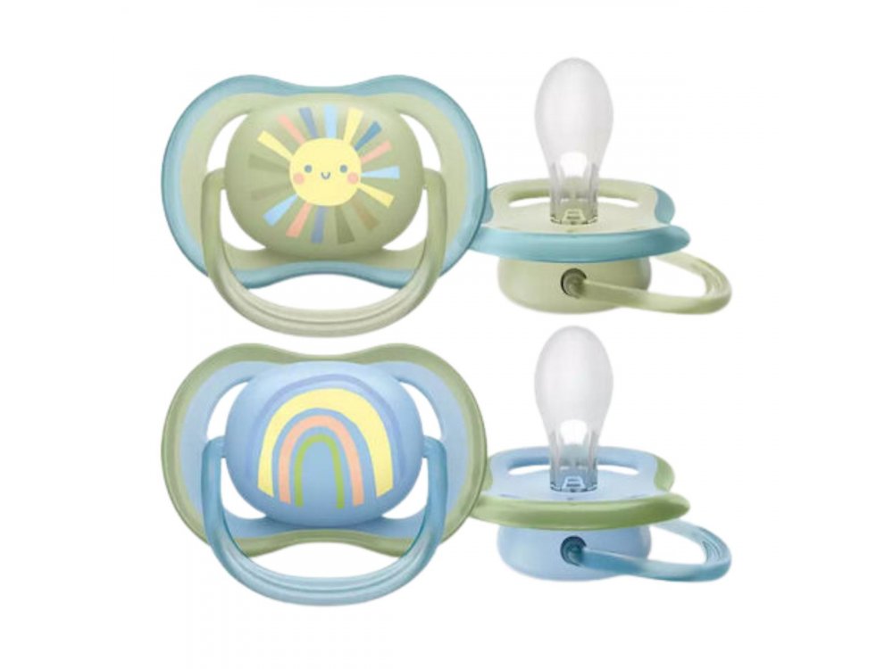 Philips Avent Ultra Air (SCF085/58) Πιπίλα Σιλικόνης με Κρίκο Πράσινο-Μπλε 0-6m, 2τεμ