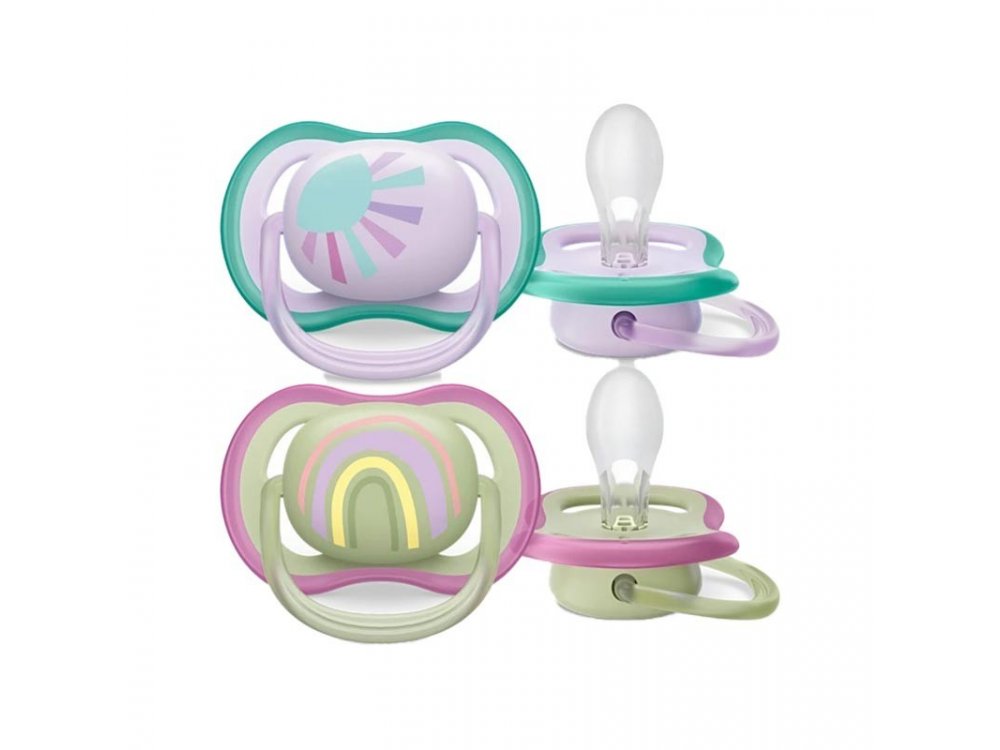 Philips Avent Ultra Air (SCF085/58) Πιπίλα Σιλικόνης με Κρίκο Μωβ-Πράσινο 0-6m, 2τεμ