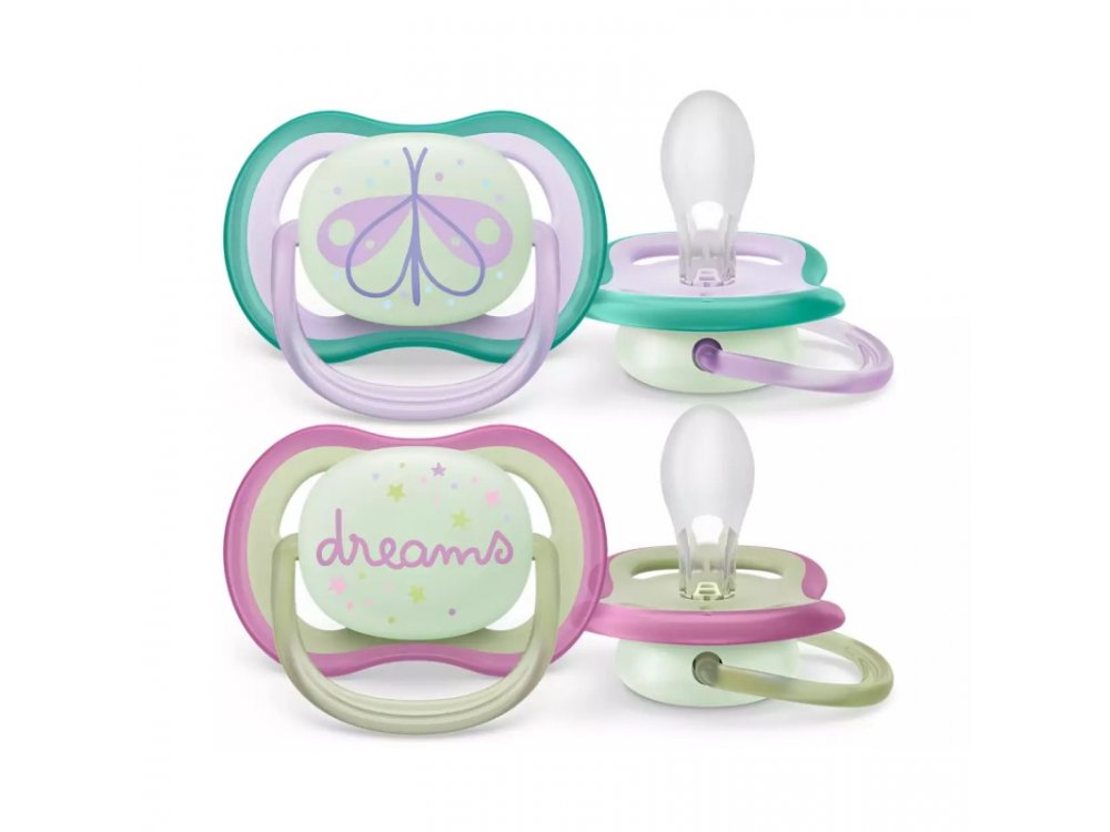 Philips Avent Ultra Air Nighttime 0-6m, SCF376/17 Ορθοδοντική Πιπίλα Σιλικόνης, 2τεμ