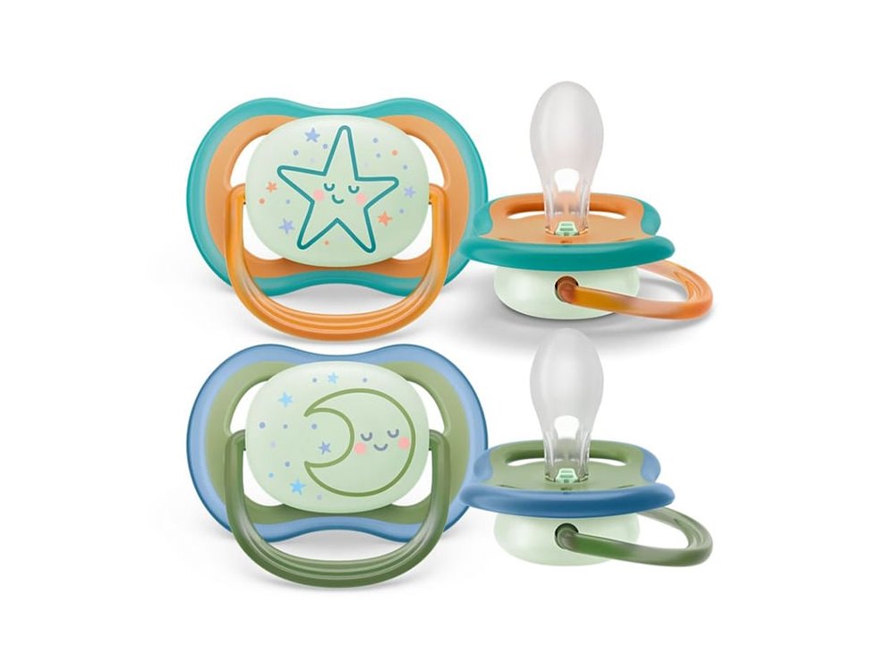 Philips Avent Ultra Air Nighttime, Ορθοδοντική Πιπίλα Σιλικόνης 18m+, 2τεμ