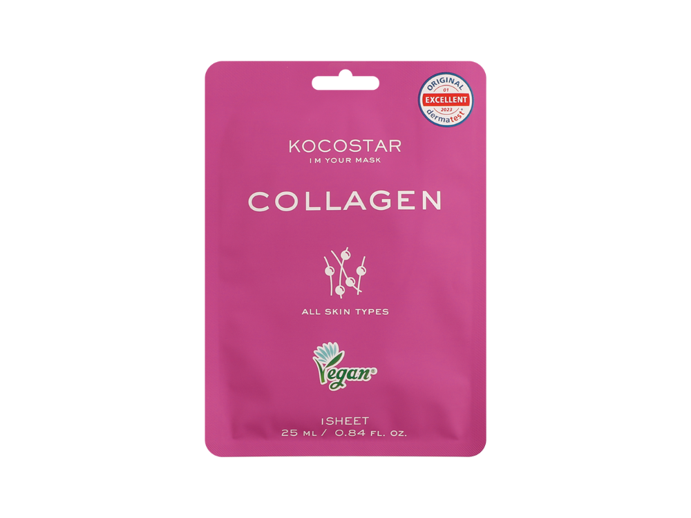 Kocostar Collagen Sheet Mask, Εμποτισμένη Μάσκα Προσώπου για Αναζωογόνηση, 25ml