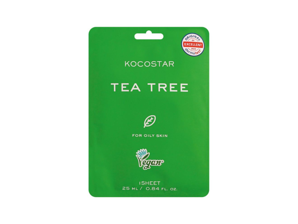Kocostar Tea Tree Sheet Mask ,Εμποτισμένη Μάσκα Προσώπου για Τόνωση, 25ml