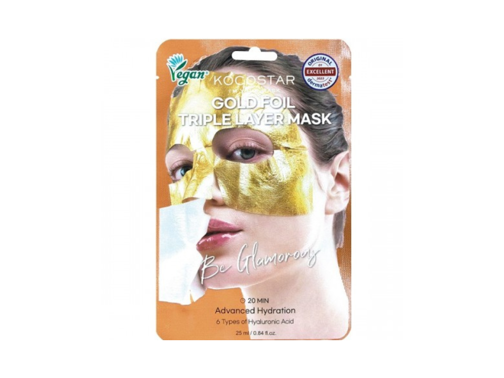 Kocostar Premium Gold Foil Triple Layer Mask, Μάσκα Προσώπου για Ενυδάτωση, 25ml