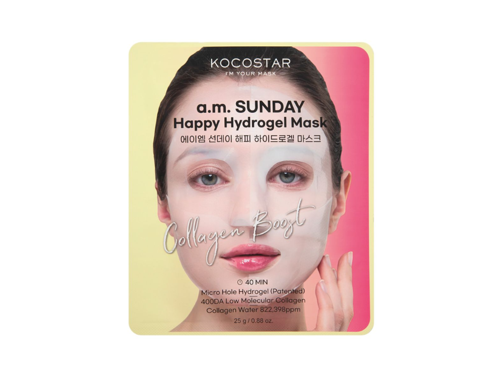 Kocostar a.m. Sunday Happy Hydrogel Mask Micro-hole, Μάσκα Υδρογέλης με Θαλάσσιο Κολλαγόνο, 25g