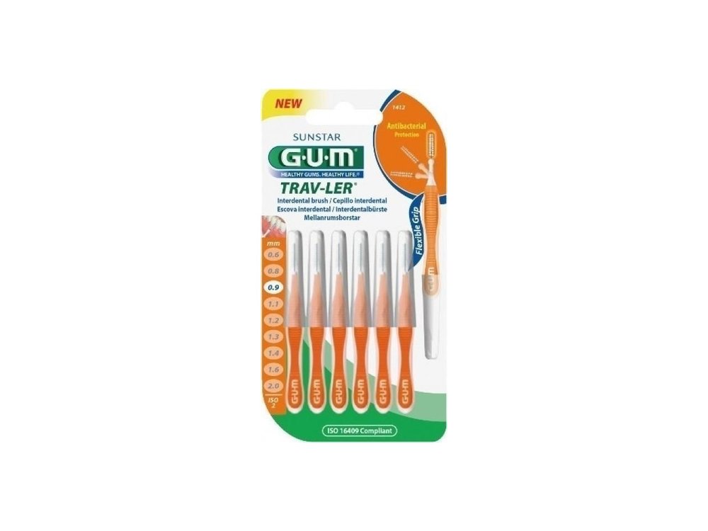 Gum Travler Interdental Brush (1412), Μεσοδόντιο με Βουρτσάκι 0,9mm Πορτοκαλί, 6τμχ