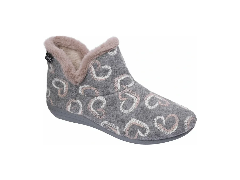 Scholl Creamy Bootie Grey Multi Ανατομικές Γυναικείες Παντόφλες με Εσωτερική Επένδυση Γούνα Γκρι, No40