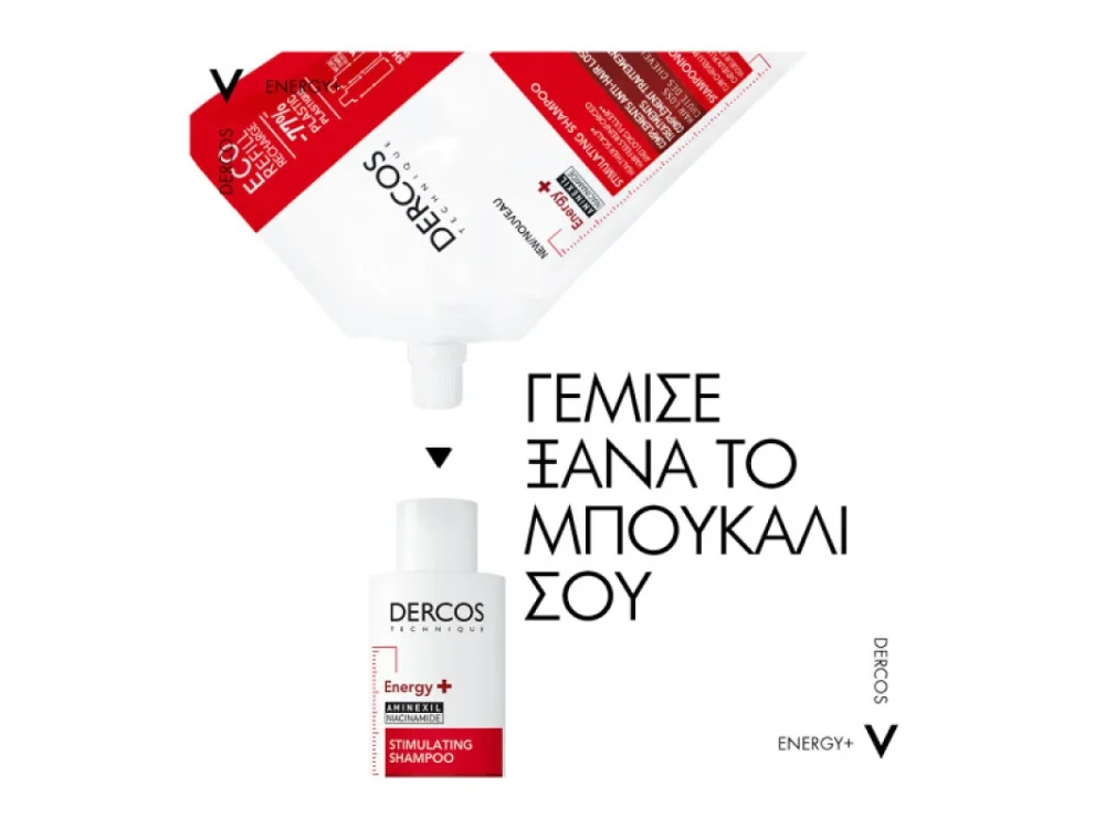 VIichy Dercos Energy+ Stimulating Shampoo Refill, Δυναμωτικό Σαμπουάν Κατά της Τριχόπτωσης, Ανταλλακτικό, 500ml