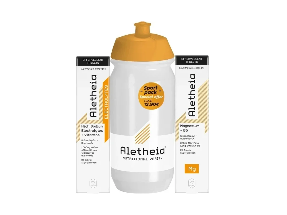 Aletheia Promo Sport Pack High Sodium Electrolytes & Vitamins Ηλεκτρολύτες 18 Αναβράζοντα Δισκία & Magnesium & B6 20 Αναβράζοντα Δισκία & Aletheia Μπουκάλι 500ml