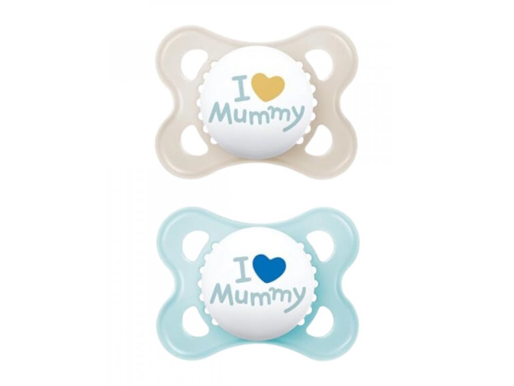 Mam Original I Love Mummy, Πιπίλες Σιλικόνης Μπεζ Γαλάζιο, 2-6m, 2τμχ