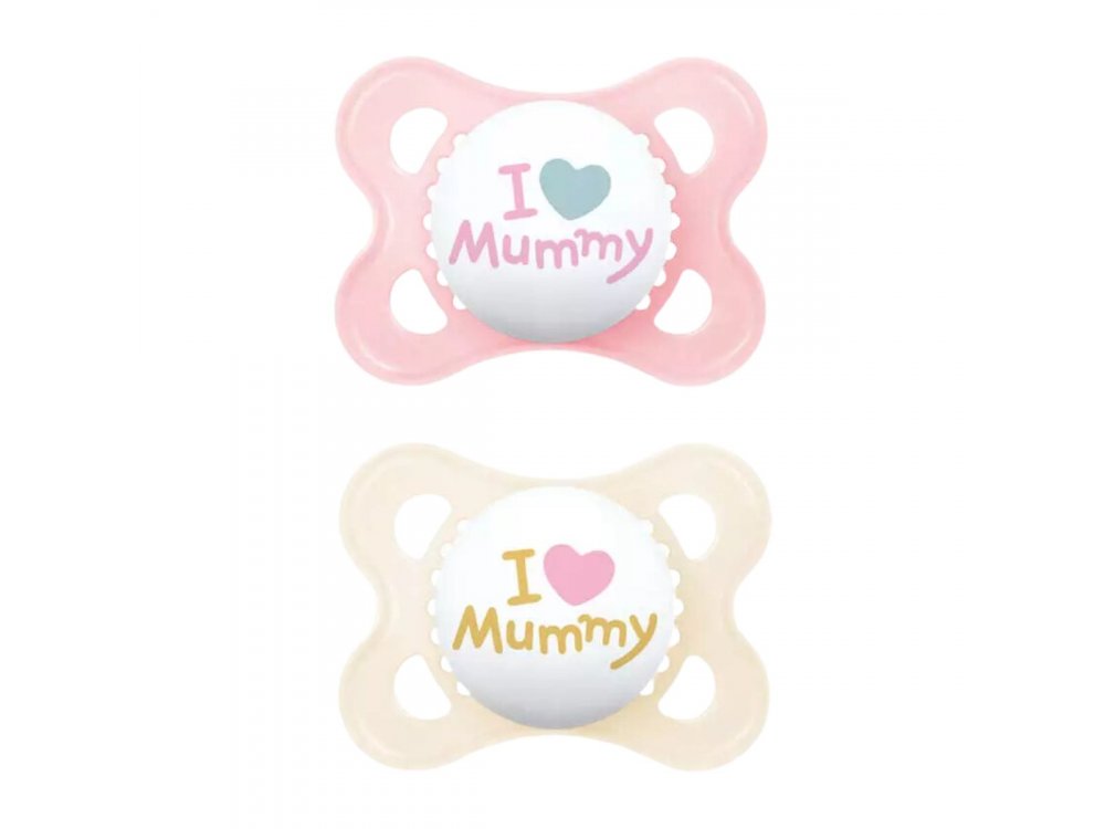 Mam Original I Love Mummy, Πιπίλες Σιλικόνης Ροζ Μπεζ, 2-6m, 2τμχ