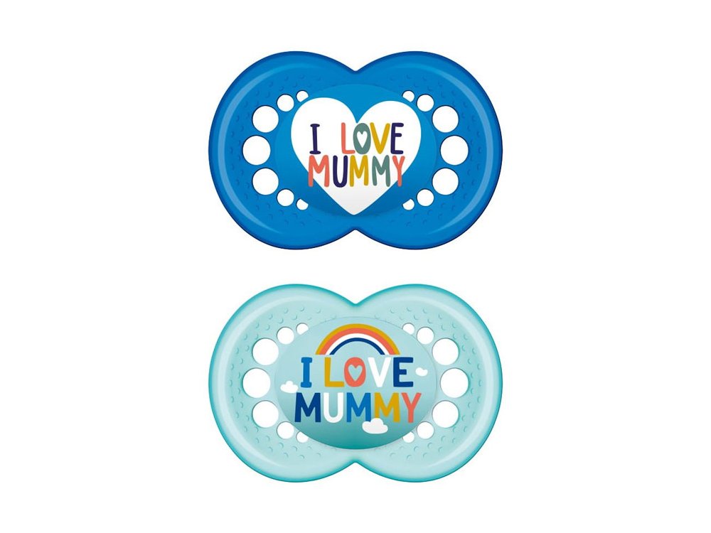 Mam Πιπίλα Ι Love Mummy, Σιλικόνης 6-16 μηνών, Μπλε, 2τεμ