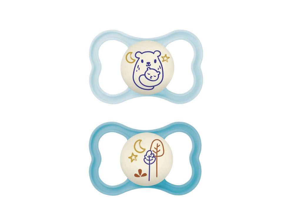 Mam Air Night, Πιπίλες Σιλικόνης Γαλάζιο Μπλε, 6-16m, 2τμχ