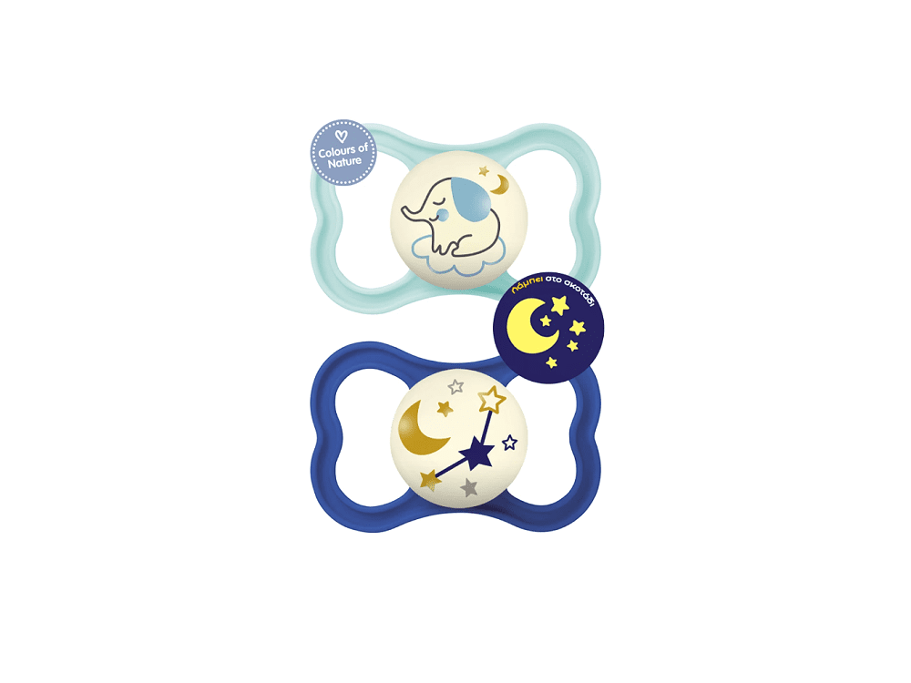 Mam Air Night, Πιπίλες Σιλικόνης Γαλάζιο Μπλε, 6-16m, 2τμχ