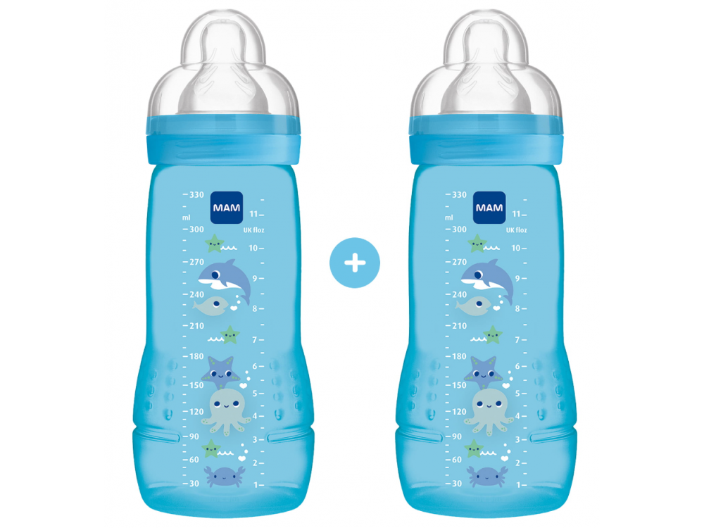 Mam Σετ Easy Active, Πλαστικό Μπιμπερό 4m+, 2x330ml
