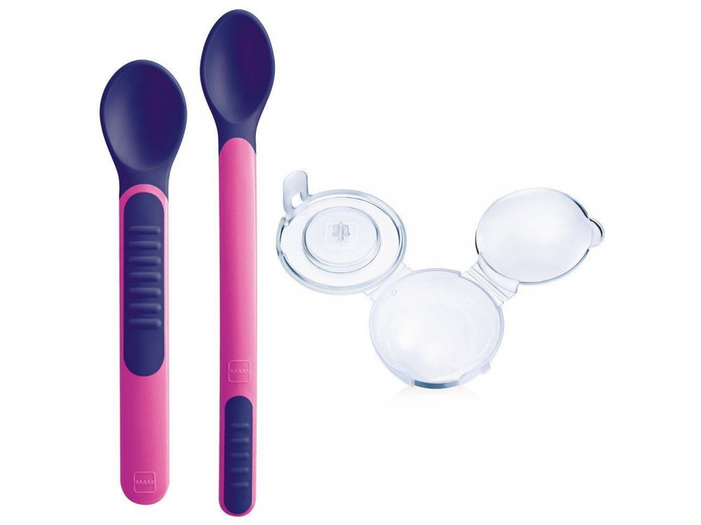 Mam Heat Sensitive Spoons & Cover, Θερμοευαίσθητα Κουταλάκια με Θήκη 6m+, 2τεμ