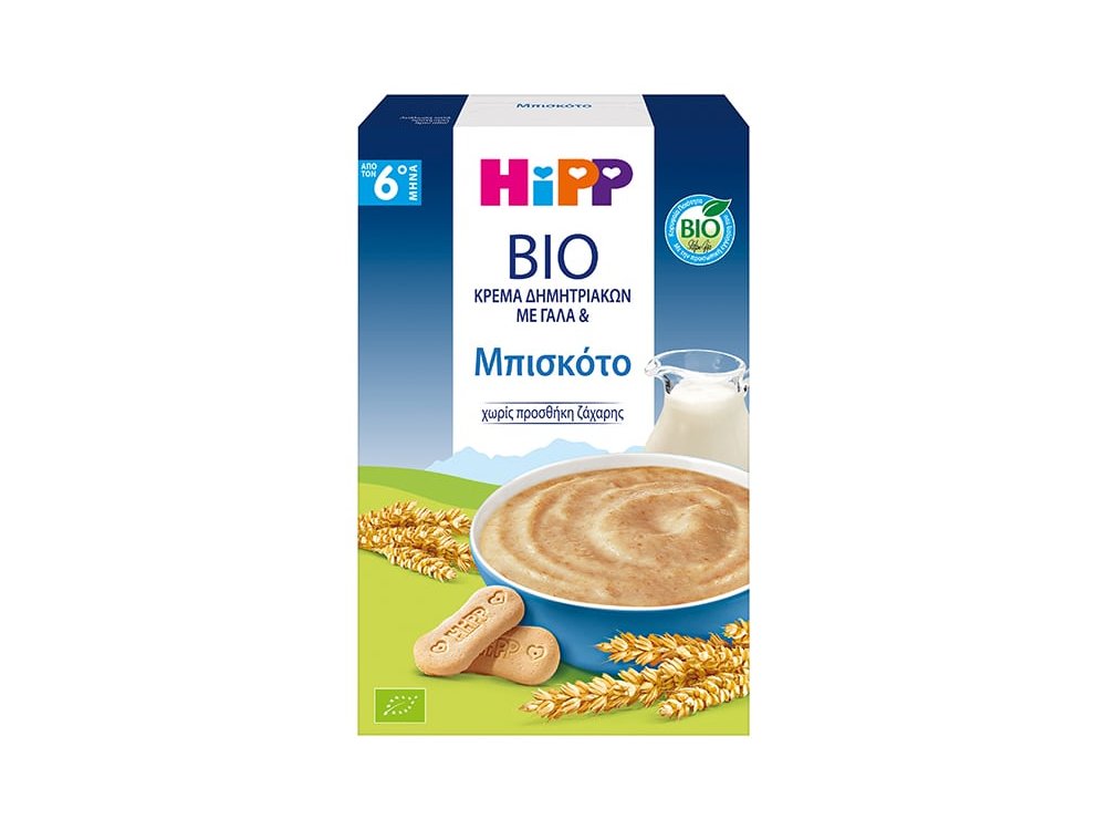 Hipp Bio, Κρέμα Δημητριακών με Γάλα & Μπισκότο για 6m+, 250g