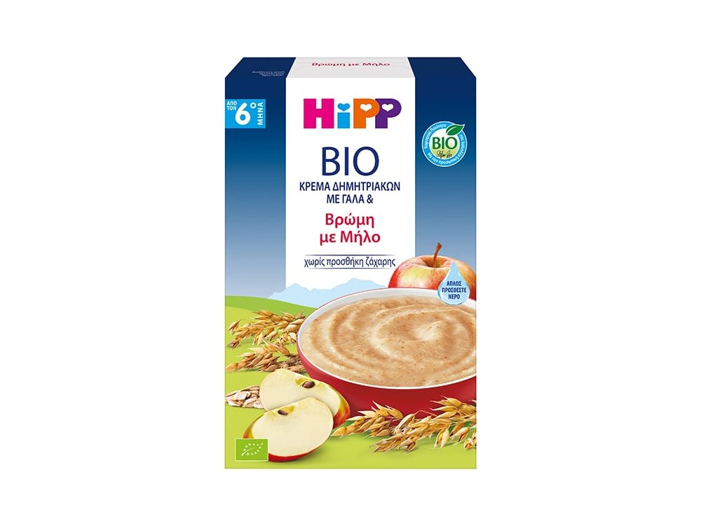 Hipp Bio Κρέμα Δημητριακών με Γάλα & Βρώμη με Μήλο για 6m+, 250g