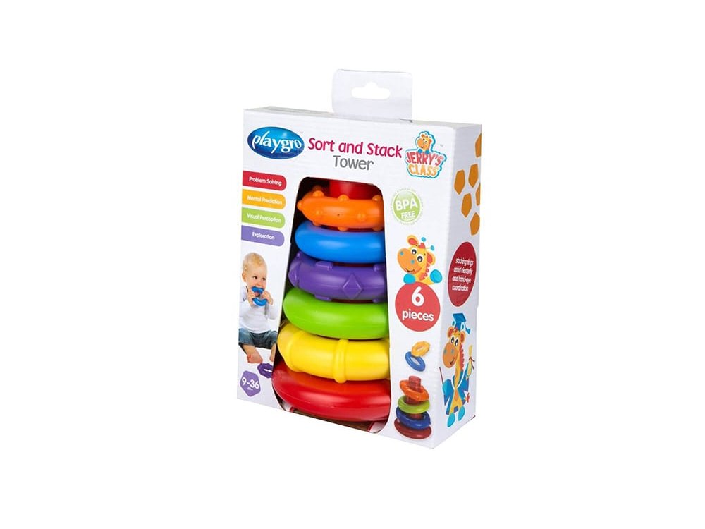PlayGro Sort And Stack Tower, Πύργος με Κρίκους 12m+, 1σετ