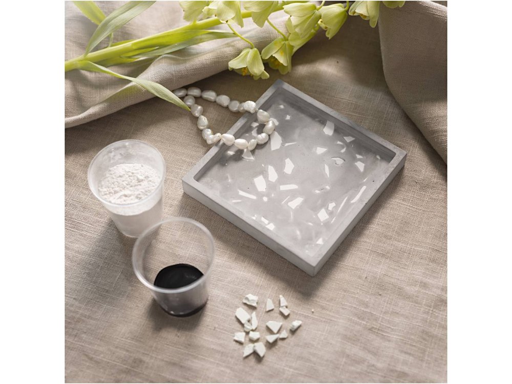 DIY Κιτ Χειροτεχνίας Ρητίνη χύτευσης, Tετράγωνος δίσκος με Mωσαϊκό, μαύρο - λευκό, 1πακ