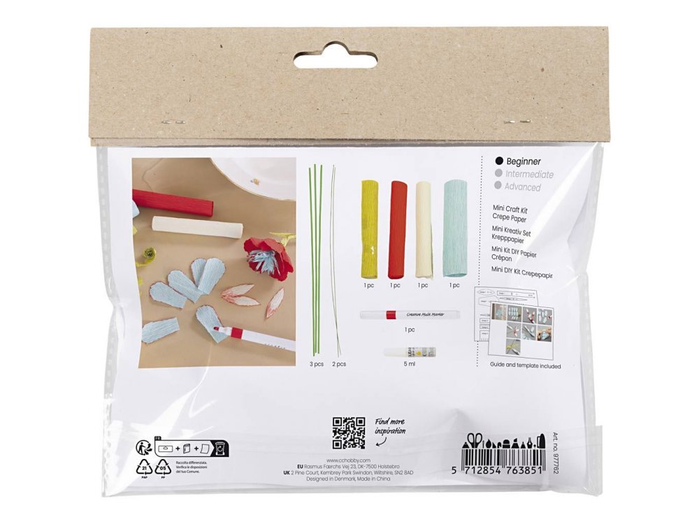 DIY Μίνι Kιτ Xειροτεχνίας Λουλουδιών από Xαρτί κρεπ, 1πακ