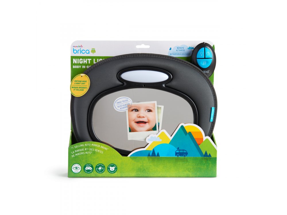 Munchkin Night Light Baby In Sight Mirror Βοηθητικός Καθρέπτης με Φως, Ήχο και Τηλεκοντρόλ, 1τμχ