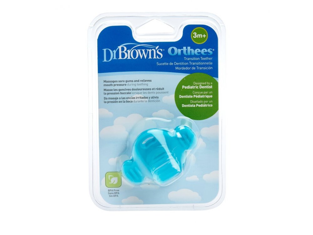 Dr. Brown's Orthees Transition Teether, Μασητικό σε σχήμα Πιπίλας Οδοντοφυΐας, Μπλέ, 3m+