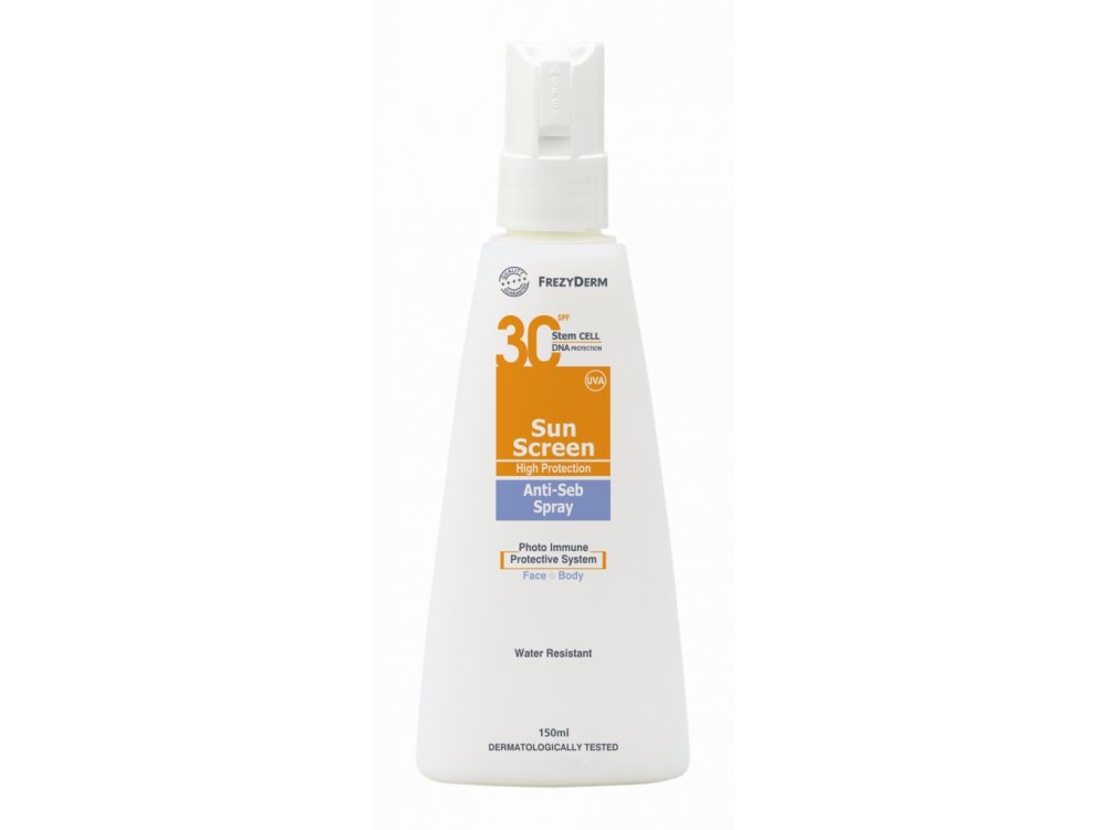 Frezyderm Sun Screen Spray-Anti-Seb SPF 30 Αντηλιακό Γαλάκτωμα Προσώπου & Σώματος, 150ml