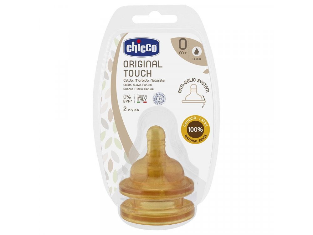 Chicco Θηλή Καουτσούκ Original Touch, Κανονική Ροή, 0m+, 2τμχ