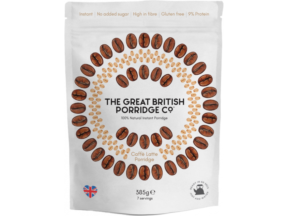 The Great British Porridge Co, Bag Caffe Latte, Νιφάδες Βρώμης με Γεύση Καφέ, Χωρίς Γλουτένη, 385gr