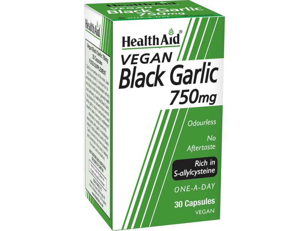 Health Aid Black Garlic 750mg, Συμπλήρωμα Διατροφής Εκχυλίσματος Μαύρου Σκόρδου για την Καλή Υγεία του Καρδιαγγειακού Συστήματος, 30caps