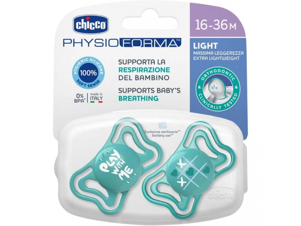 Chicco Physio Forma Light Εργονομική Πιπίλα με Θηλή Σιλικόνης για Ηλικίες 16-36m, 2τμχ