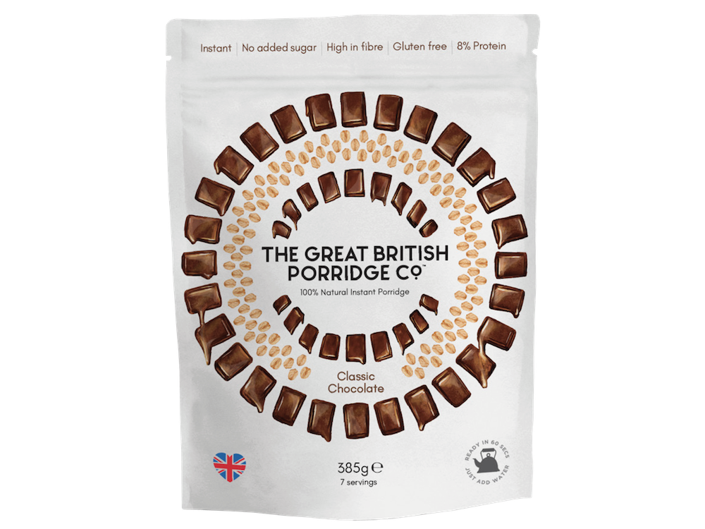 The Great British Porridge Co, Bag Classic Choco, Νιφάδες Βρώμης με Γεύση Σοκολάτα, Χωρίς Γλουτένη, 385gr
