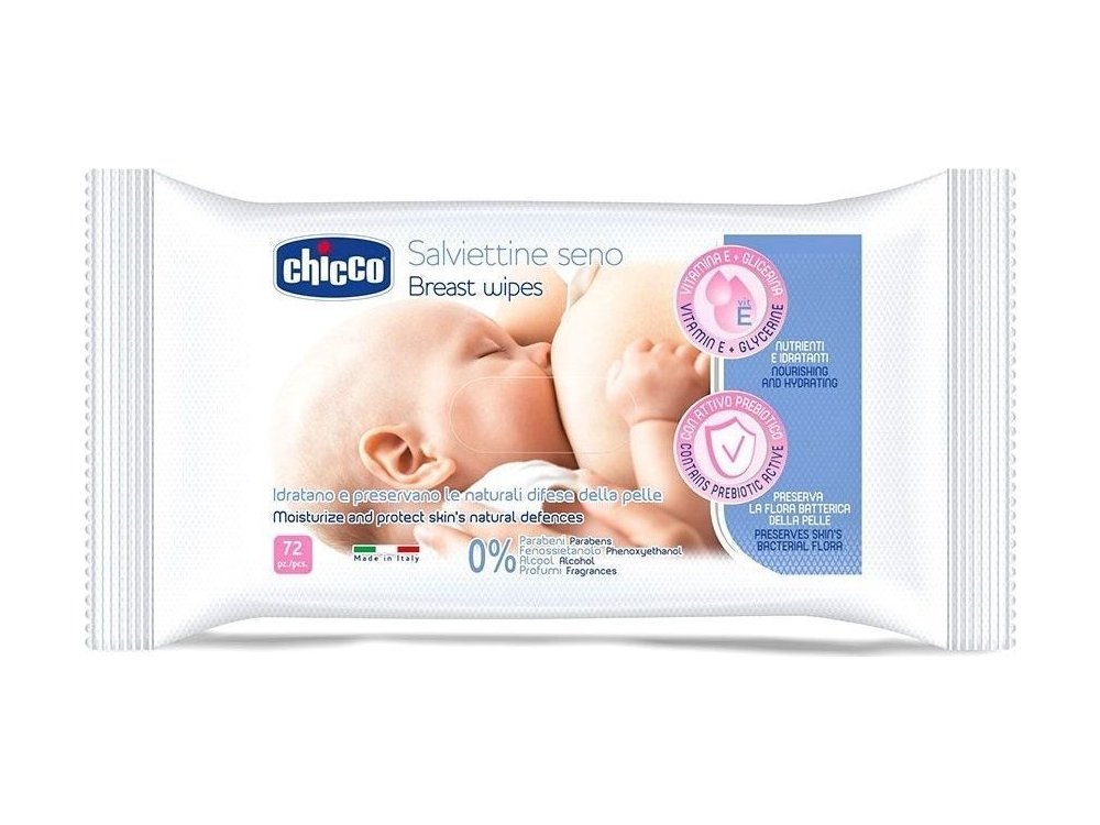 Chicco Breast Wipes Μαντηλάκια Καθαρισμού Στήθους, 72 τμχ