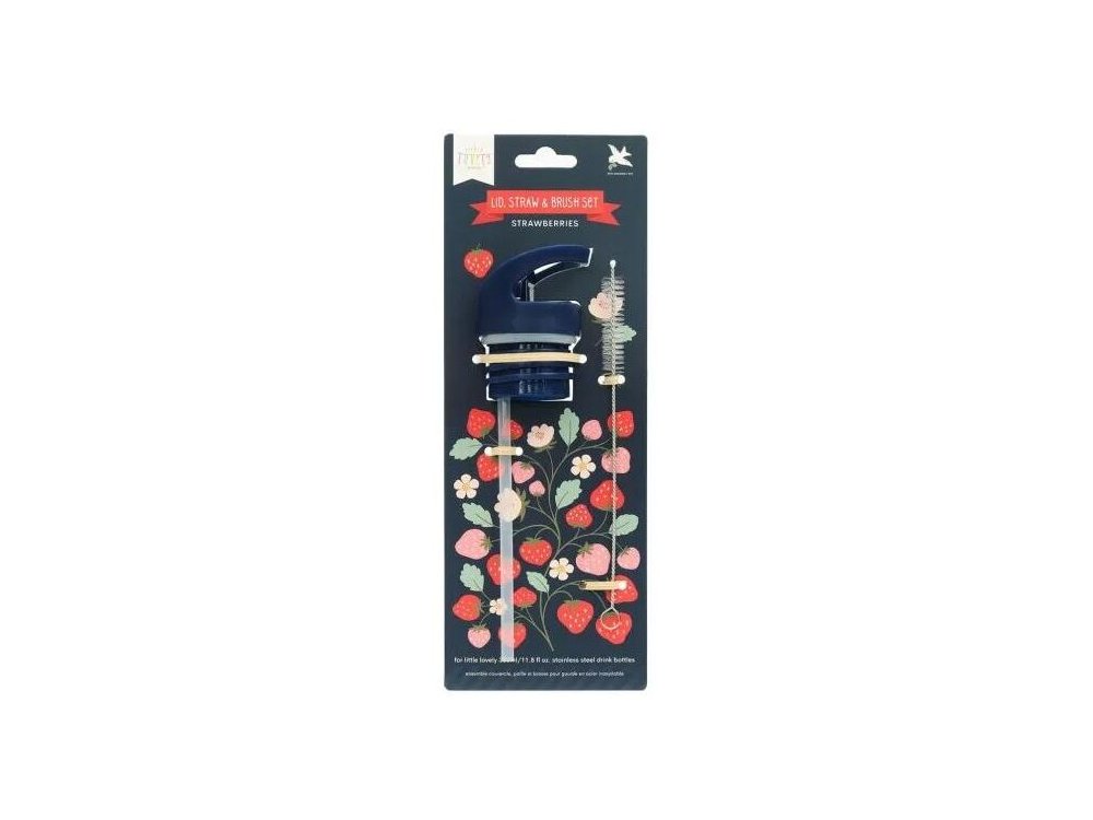 A Little Lovely Company, Σετ καπάκι, καλαμάκι και βουρτσάκι Strawberries, 1πακ