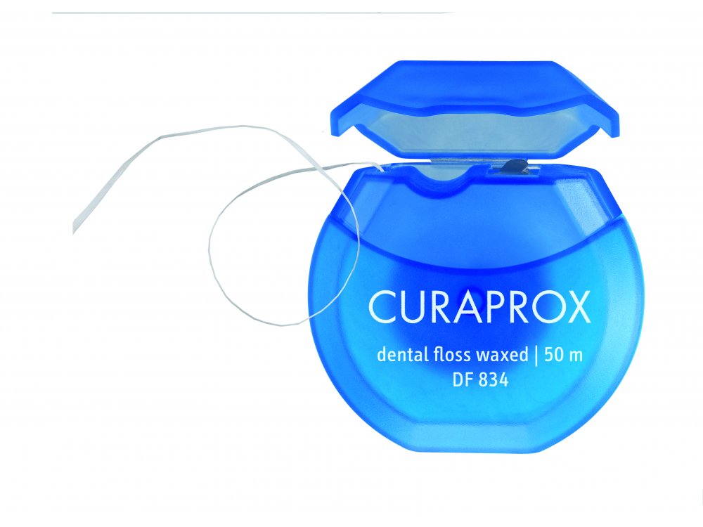Curaprox DF 834 Dental Floss Waxed, Οδοντικό Νήμα Κερωμένο, 50m
