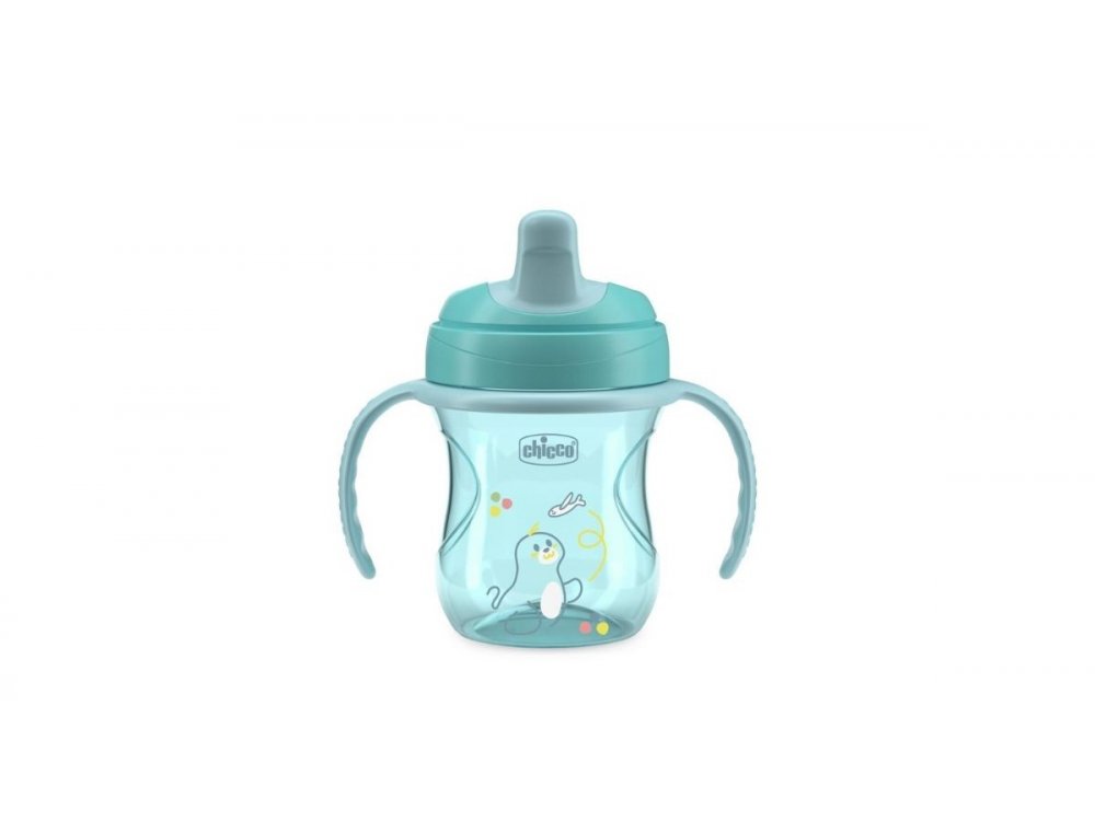Chicco Training Cup Εκπαιδευτικό Ποτήρι-Κύπελλο Με Μαλακό Στόμιο Για 6m+, Τιρκουαζ, 200ml