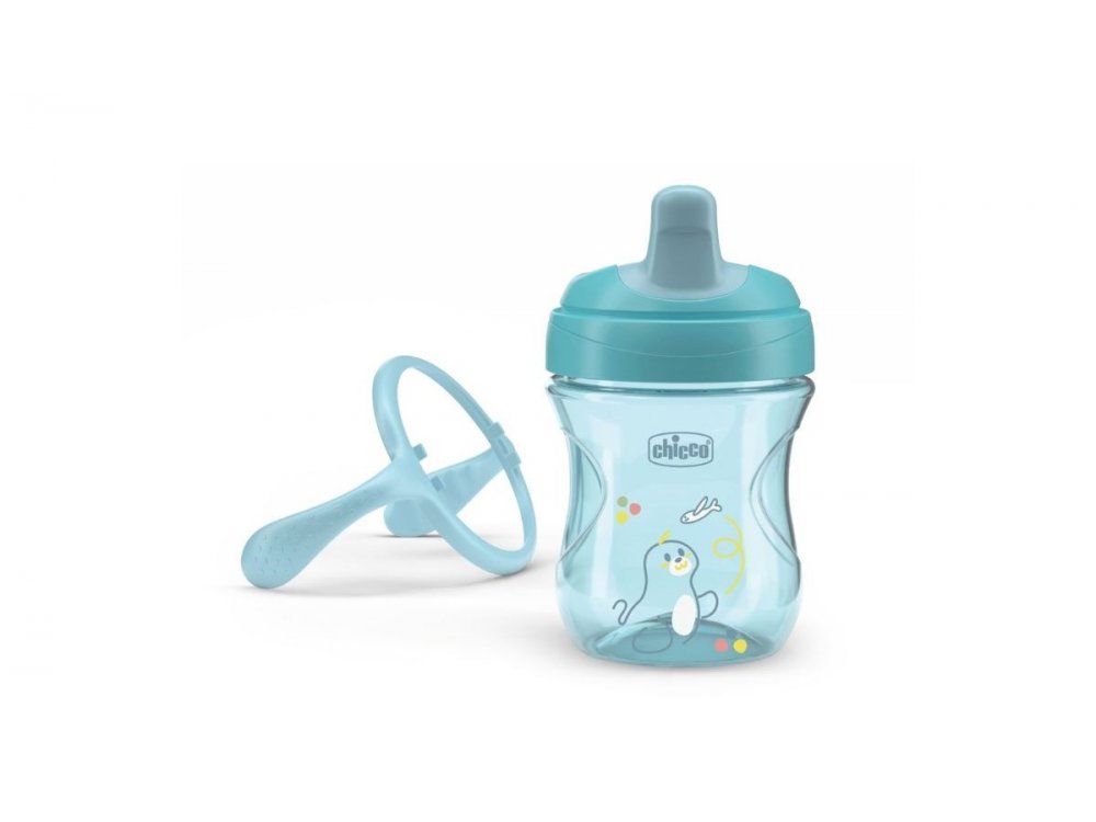 Chicco Training Cup Εκπαιδευτικό Ποτήρι-Κύπελλο Με Μαλακό Στόμιο Για 6m+, Τιρκουαζ, 200ml